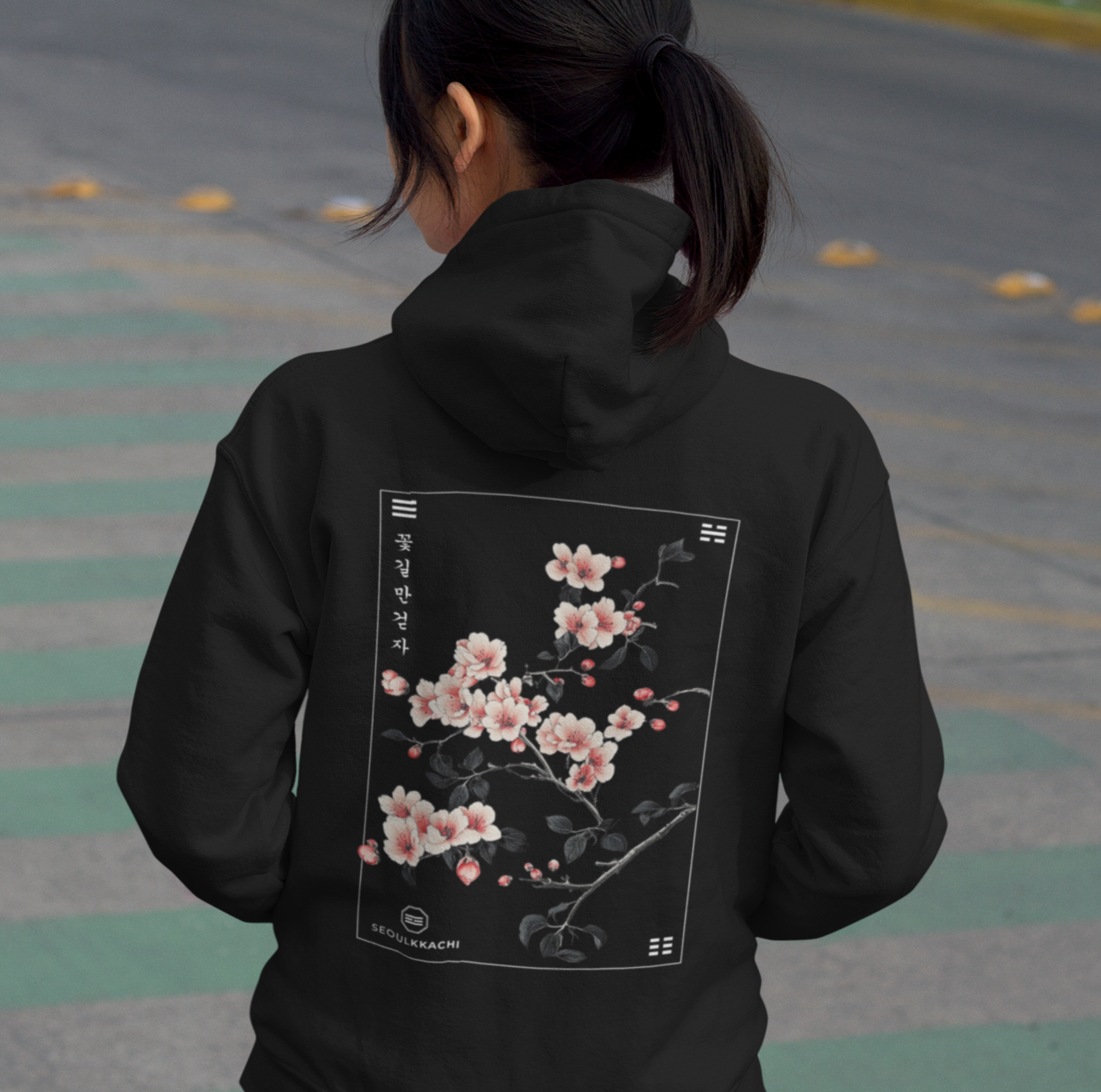 Back view Korean flowers hoodie